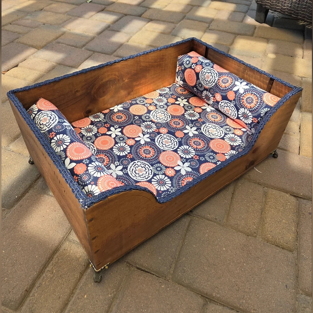 Upcycled Rustic Wine Box Pet Bed Nap Noodle Bolster Cotton Covered Foam Pillow